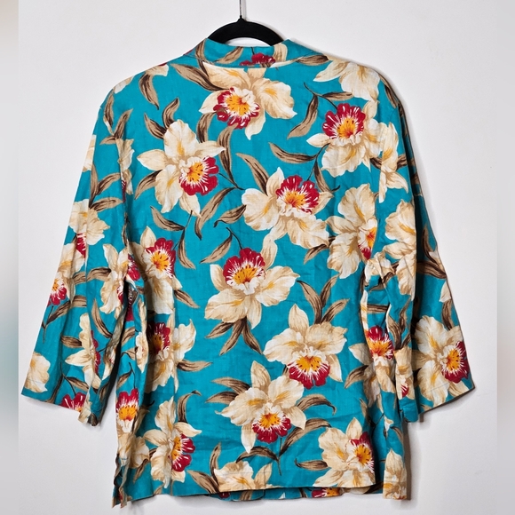 Jones New York Sport 100% Linen Floral Hawaiian Button-Up Womens XL Top Tropical - Picture 5 of 5